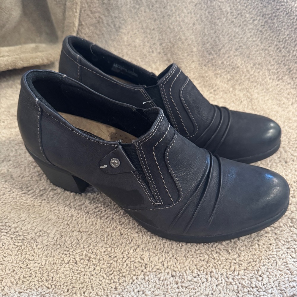 Earth‎ Origins Kacie Black Leather Slip On Block Heel Shooties Shoes  8M
